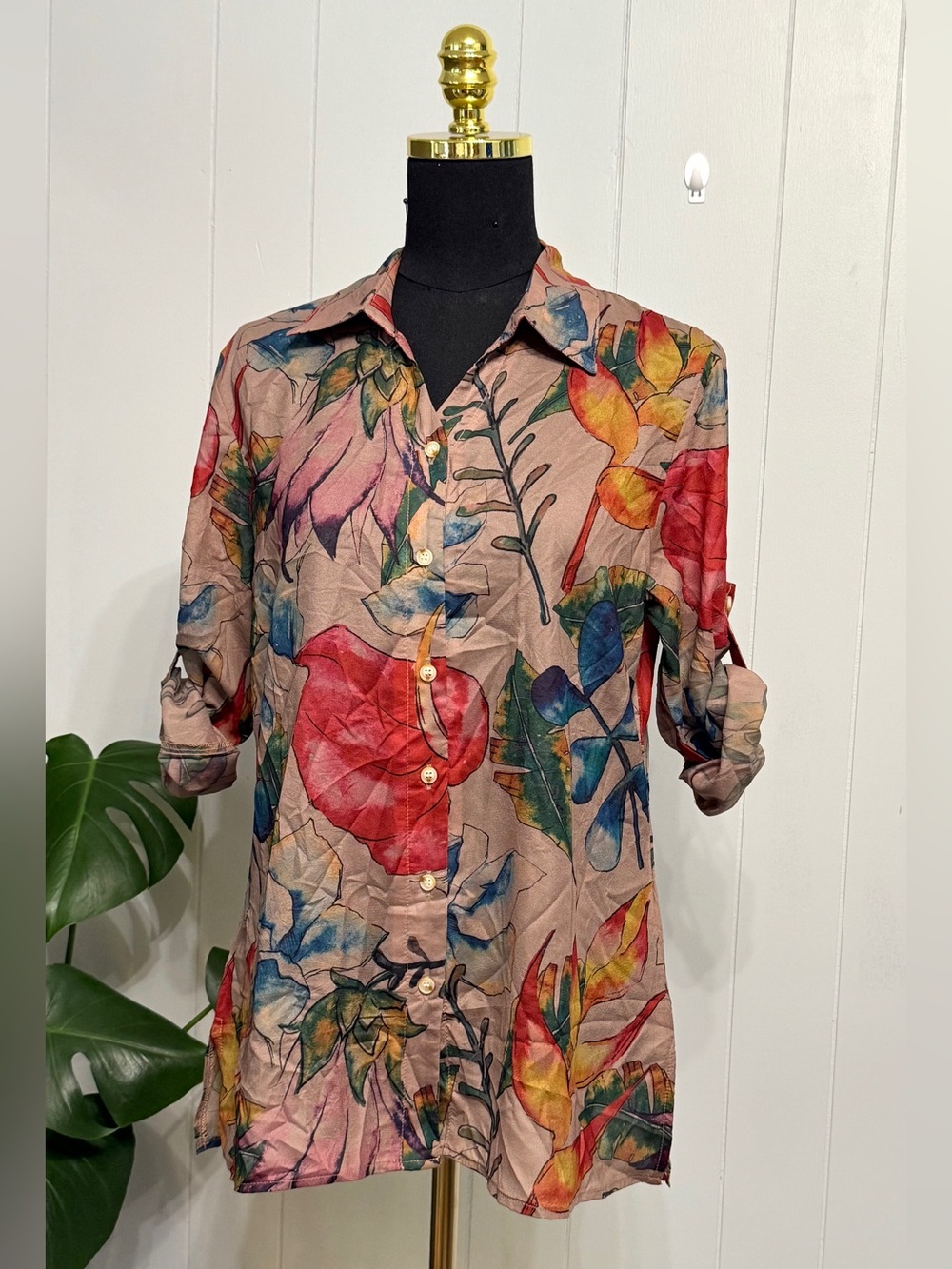 #1)  Natural Impressions Multi color Floral Button Blouse